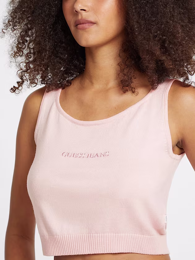 Silk and Wool-Blend Scoop Logo Sweater Tank - GUESS