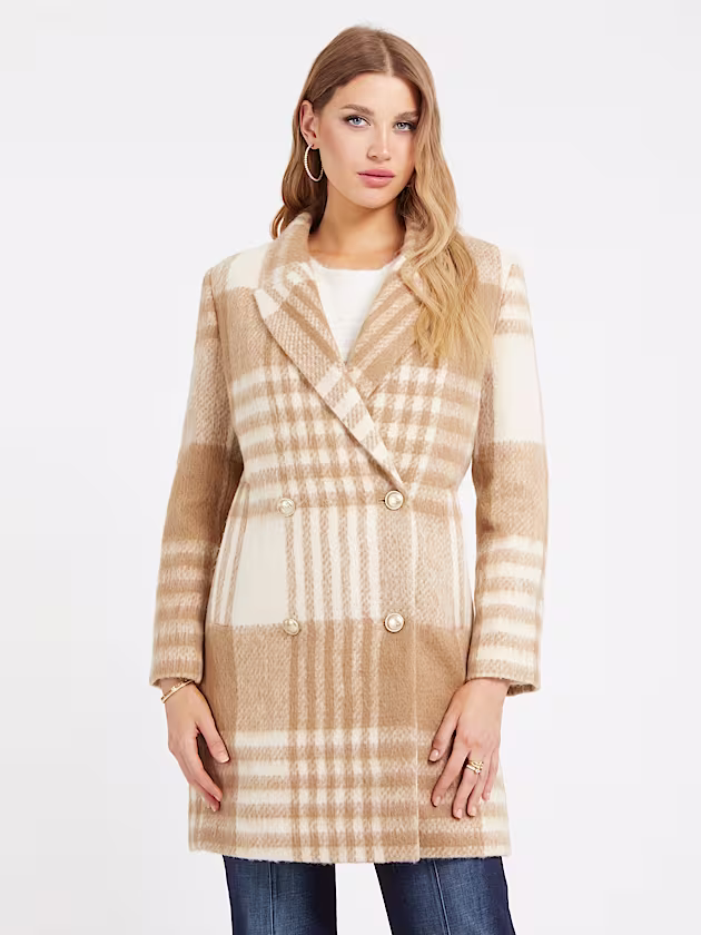 Wool blend check coat - GUESS