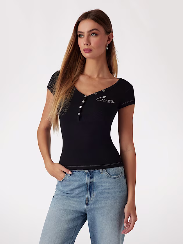 Rib knit logo top - GUESS