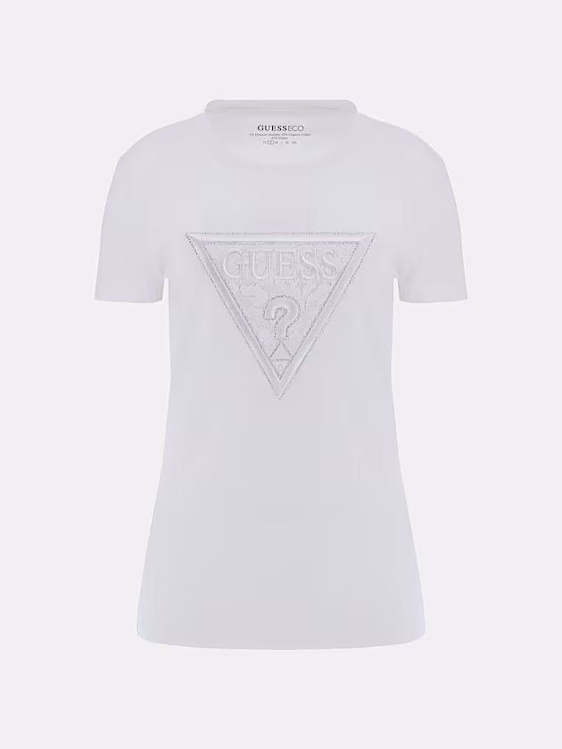 Rhinestones triangle logo T-shirt - GUESS