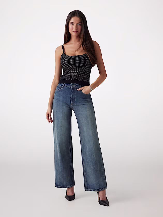 Rhinestones cropped tank top - GUESS