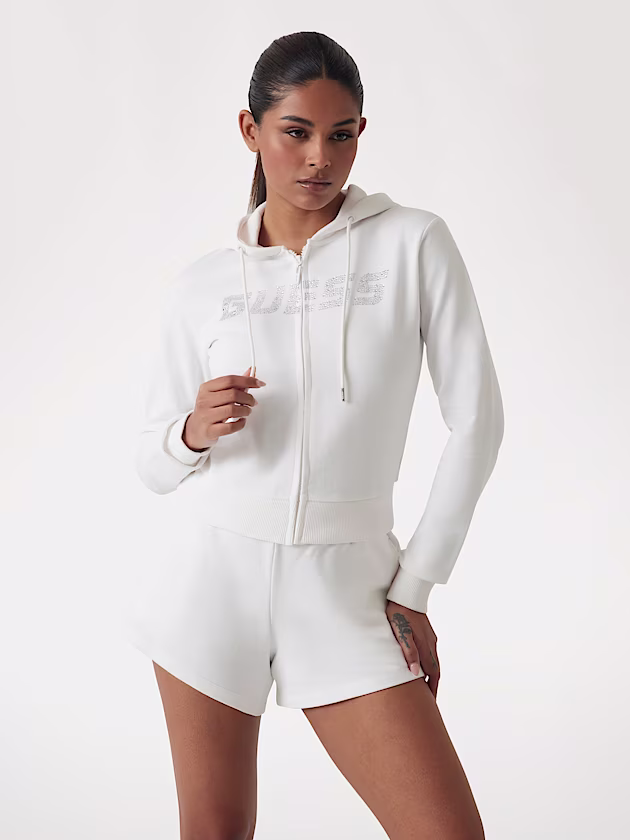 Logo rhinestones hoodie sweatshirt - GUESS