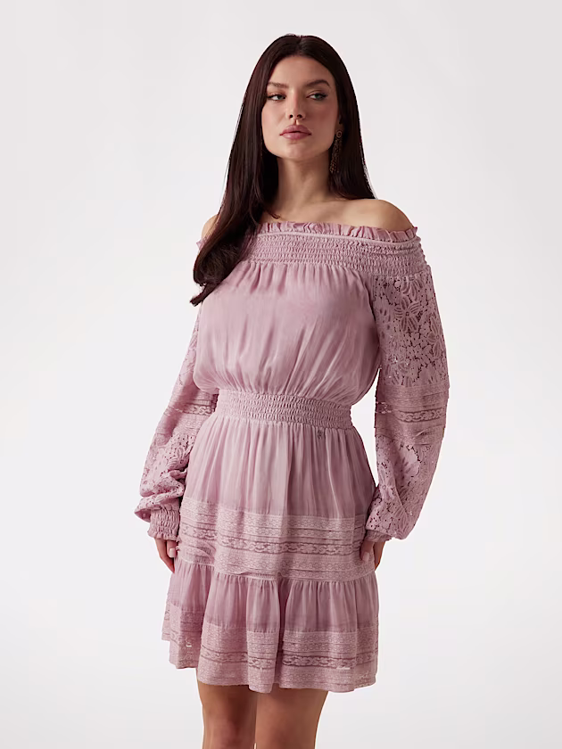 Silk-blend off-shoulder mini dress - GUESS