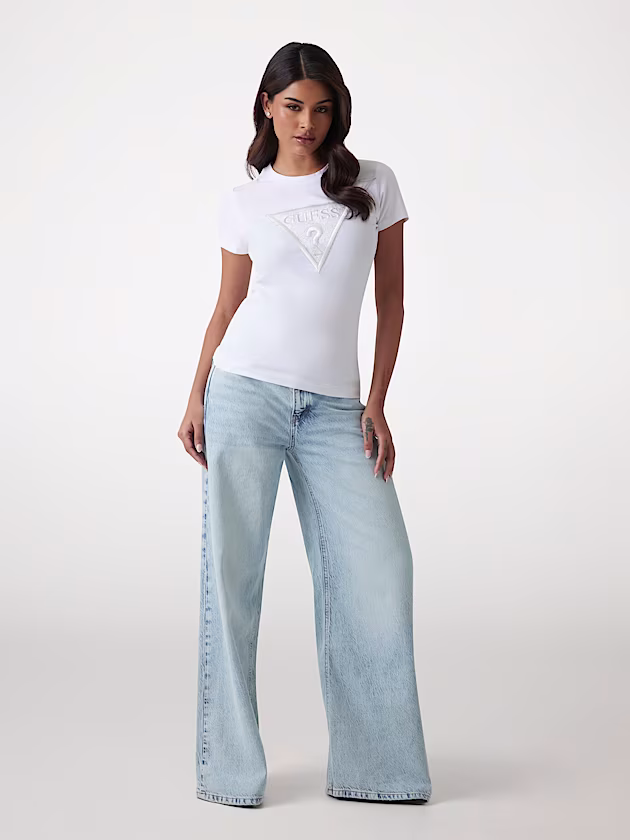 Rhinestones triangle logo T-shirt - GUESS