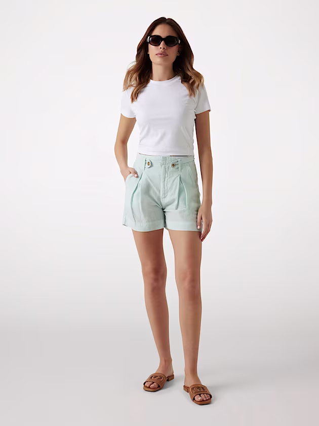 Linen-blend pleated shorts - GUESS