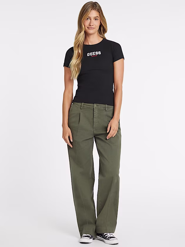 Slim Rib-Knit Embroidered Tee - GUESS