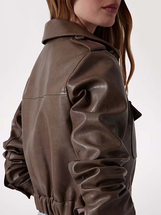 Cropped faux-leather jacket - GUESS