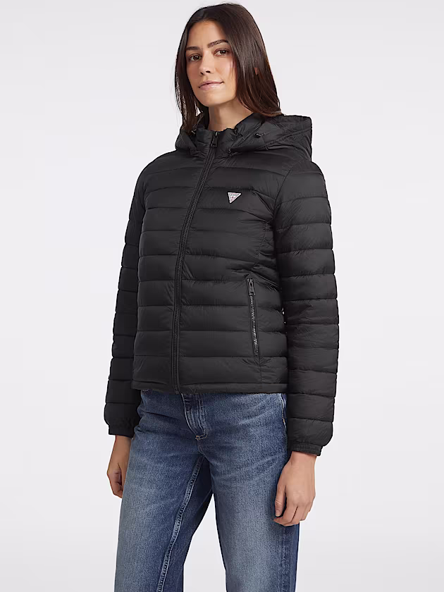 Nylon Hooded Puffer Jacket - GUESS
