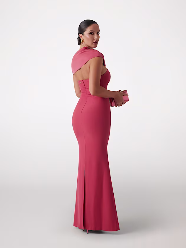 Long crêpe dress with satin trim - GUESS