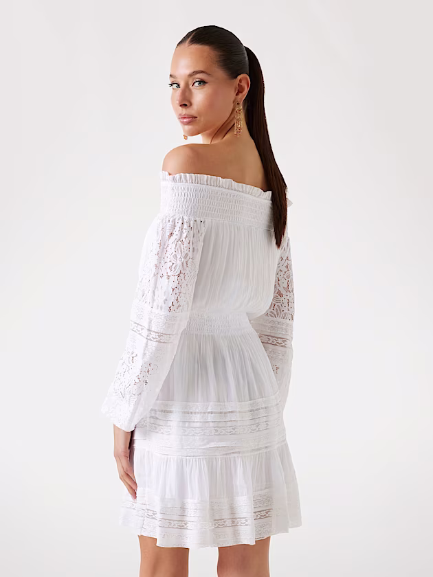 Silk-blend off-shoulder mini dress - GUESS