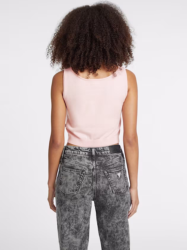 Silk and Wool-Blend Scoop Logo Sweater Tank - GUESS