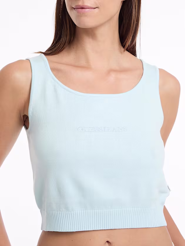 Silk and Wool-Blend Scoop Logo Sweater Tank - GUESS