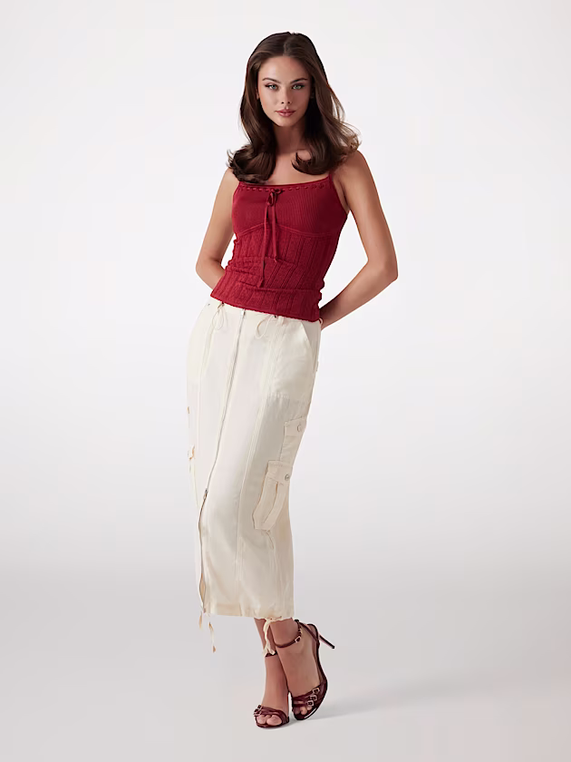 Long linen-blend cargo skirt - GUESS