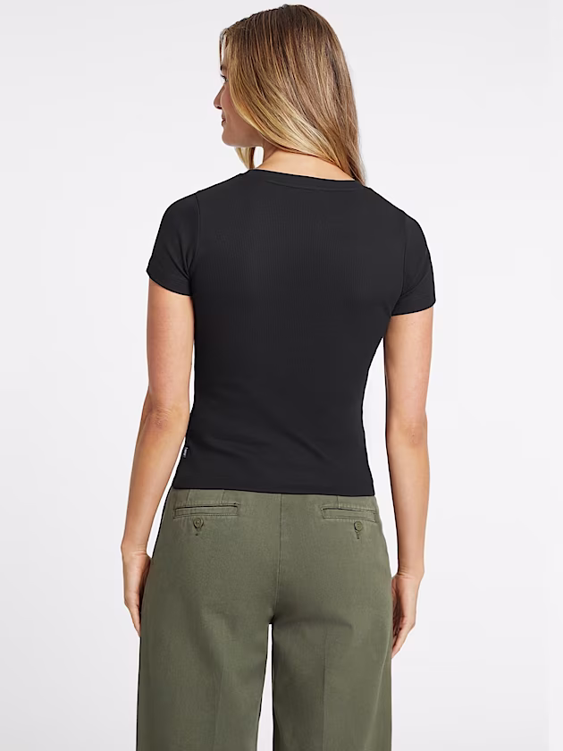 Slim Rib-Knit Embroidered Tee - GUESS