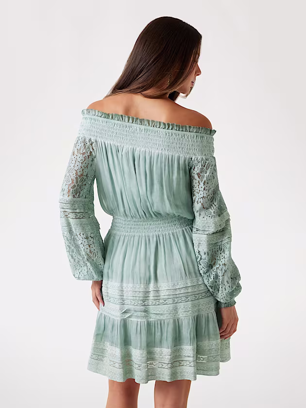 Silk-blend off-shoulder mini dress - GUESS