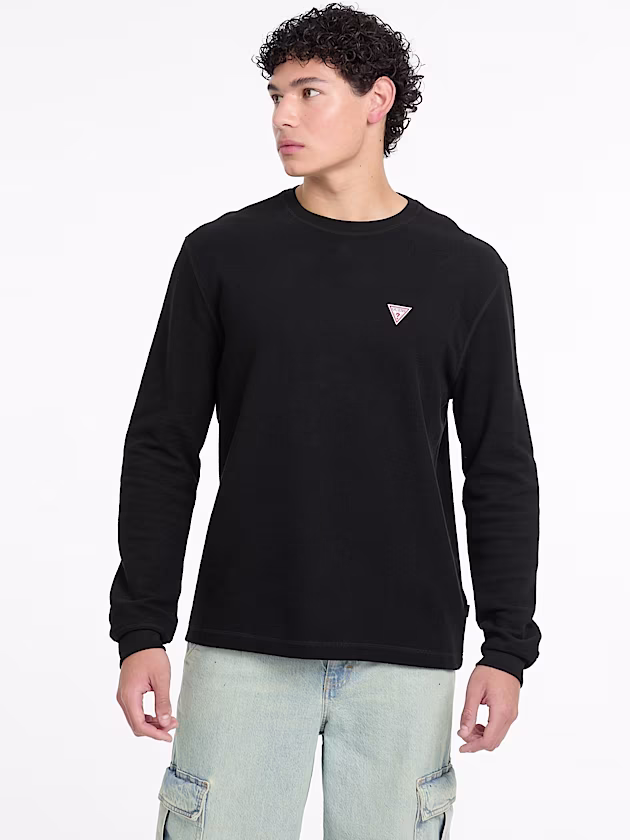 Waffle-Knit Mini Triangle Long-Sleeve Tee - GUESS