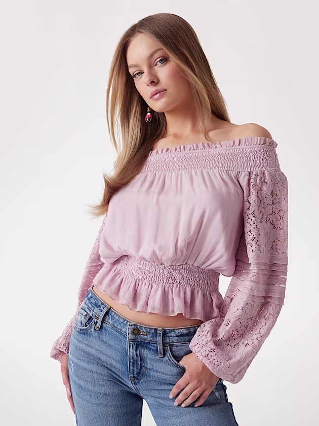 Silk-blend off-shoulder top - GUESS