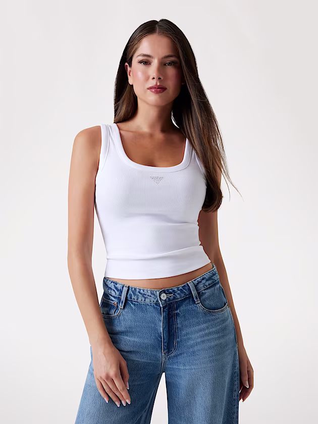 Rhinestones triangle logo tank top - GUESS