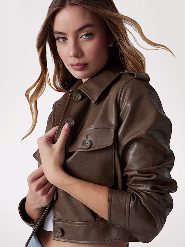 Cropped faux-leather jacket - GUESS
