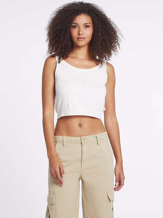 Silk and Wool-Blend Scoop Logo Sweater Tank - GUESS