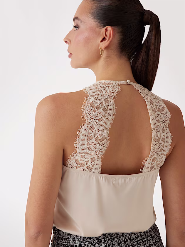 Sleeveless A-line satin top - GUESS