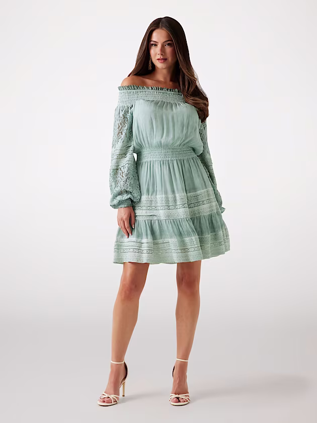 Silk-blend off-shoulder mini dress - GUESS