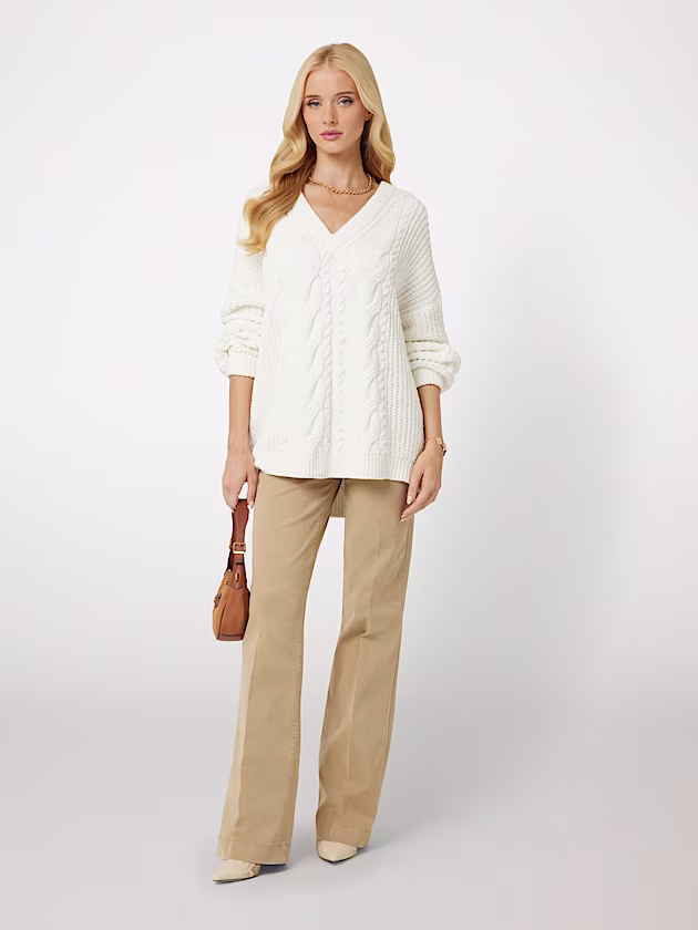 Cable-knit-V-neck sweater - GUESS