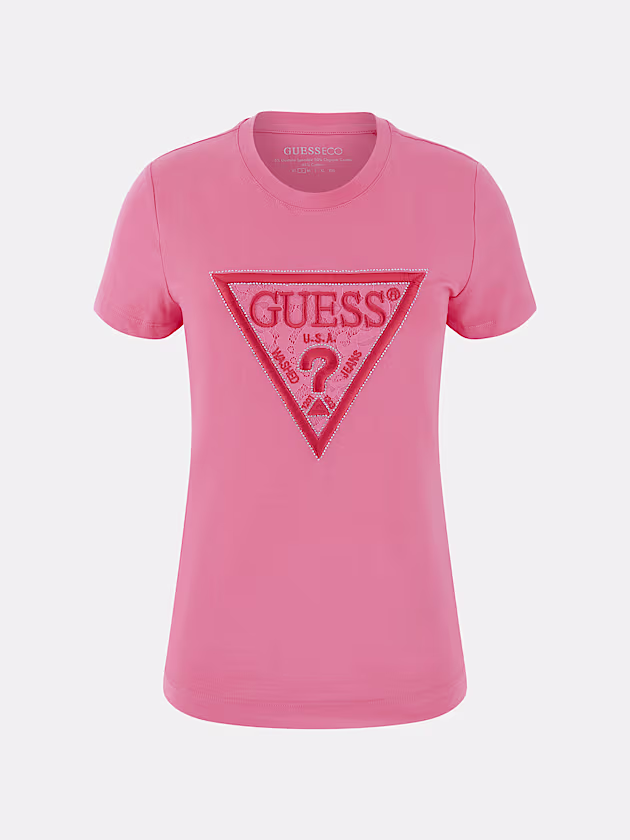 Rhinestones triangle logo T-shirt - GUESS