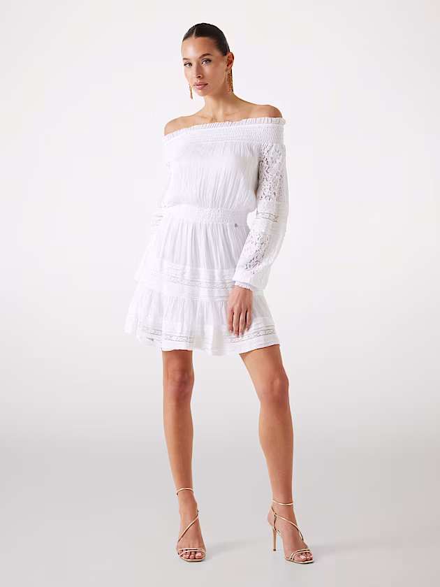 Silk-blend off-shoulder mini dress - GUESS