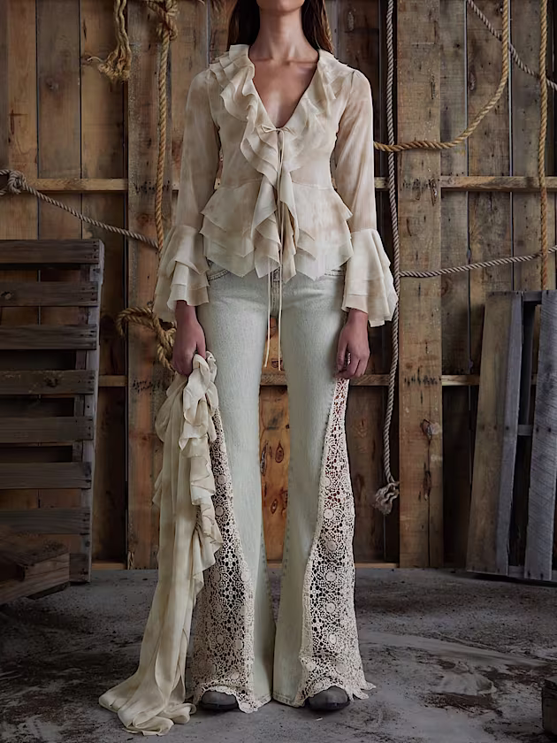 Lace flare denim pant - GUESS