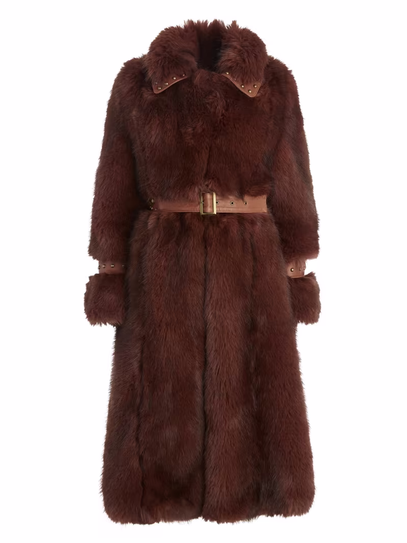 Fake fur coat with belt - GUESS