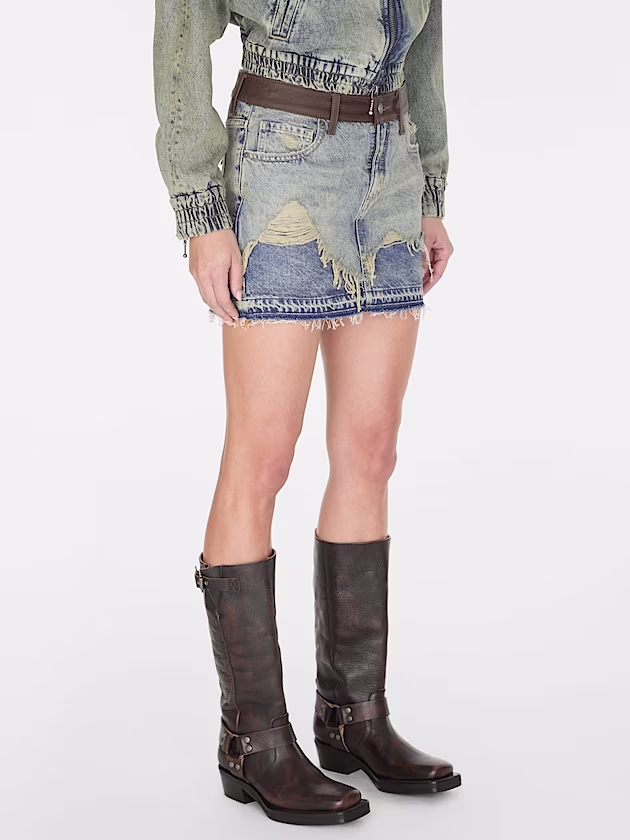 Overlayered denim mini skirt - GUESS