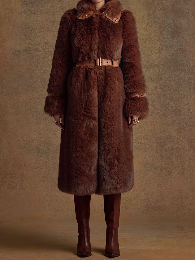 Fake fur coat with belt - GUESS
