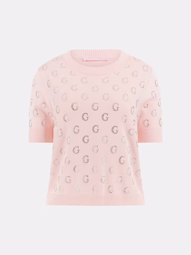 Cropped rhinestone logo sweater - GUESS