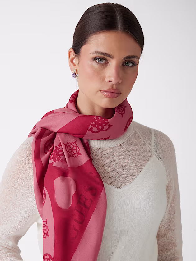 Logo and hearts viscose kefiah - GUESS