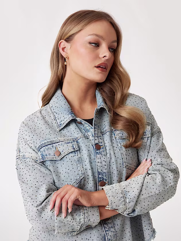 Rhinestone embellished denim jacket - GUESS
