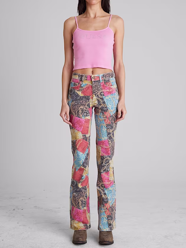 Printed Denim Flared Jeans - GUESS