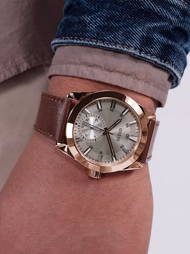 Genuine Leather multi-function watch - GUESS