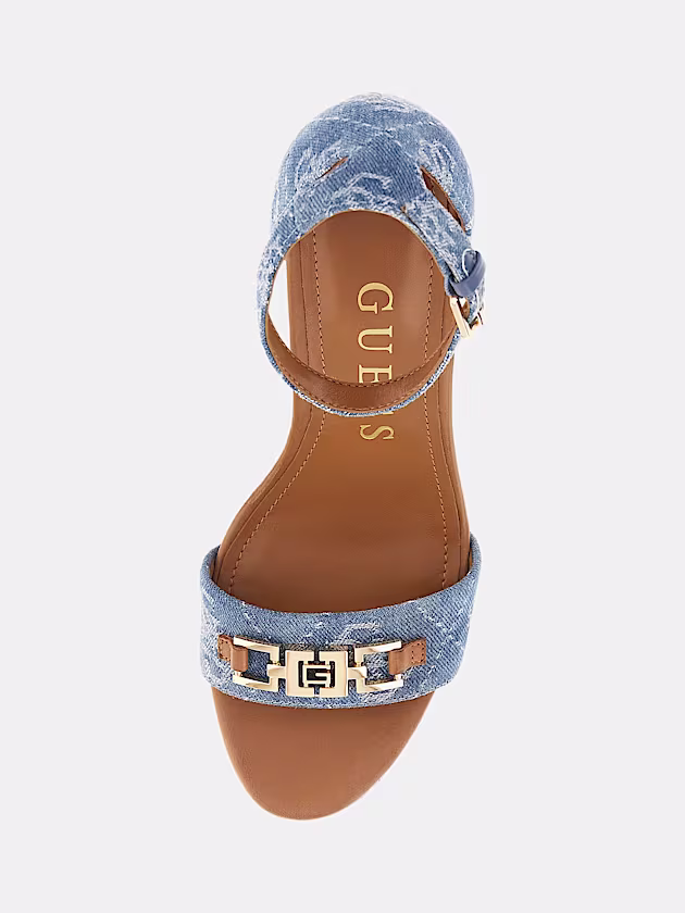 Settle leather-denim blend sandal - GUESS