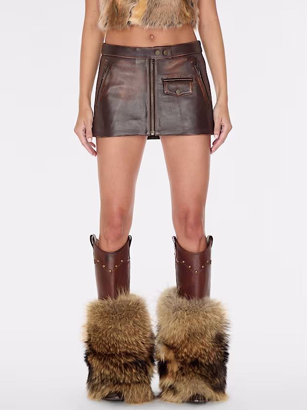 Mid rise leather mini skirt - GUESS