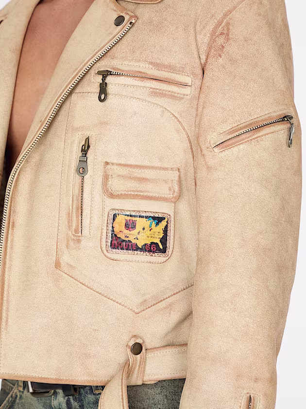 Genuine leather biker jacket - GUESS