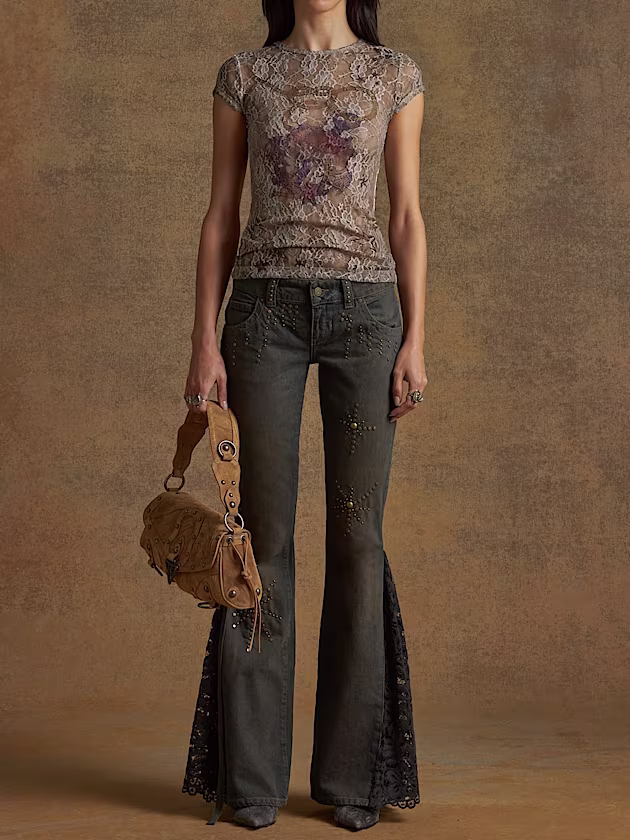 Side lace flare denim pant - GUESS