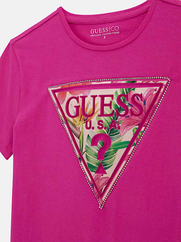 Rhinestone triangle logo t-shirt - GUESS