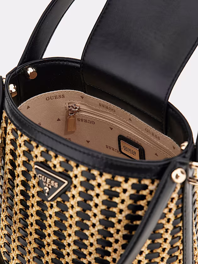 Atalia raffia mini bucket bag - GUESS