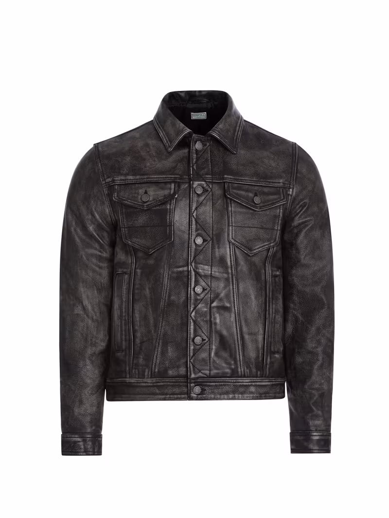 Distressed leather jacket - GUESS