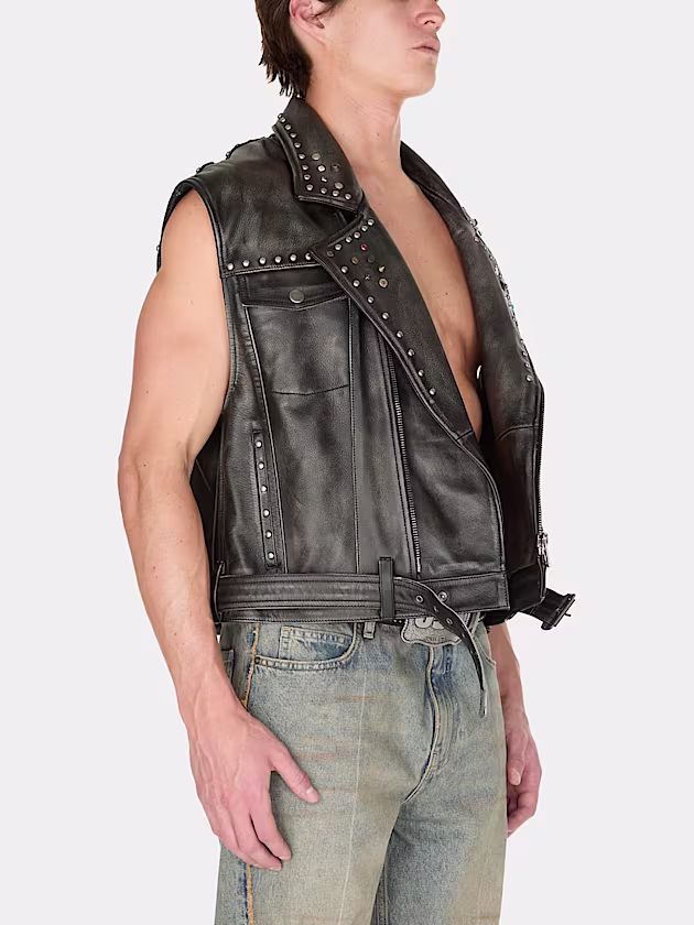 Leather vest with studs - GUESS