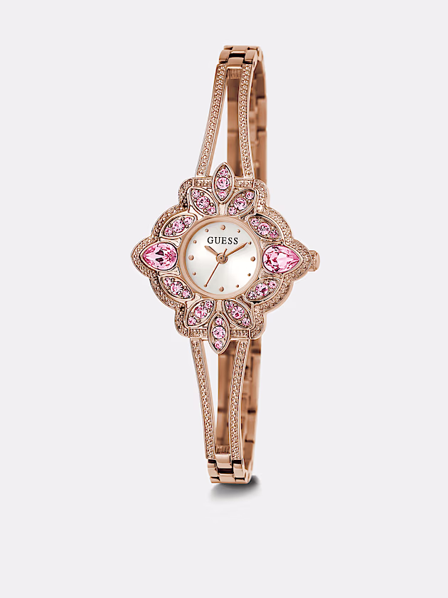 Analogue watch with flower on dial - GUESS