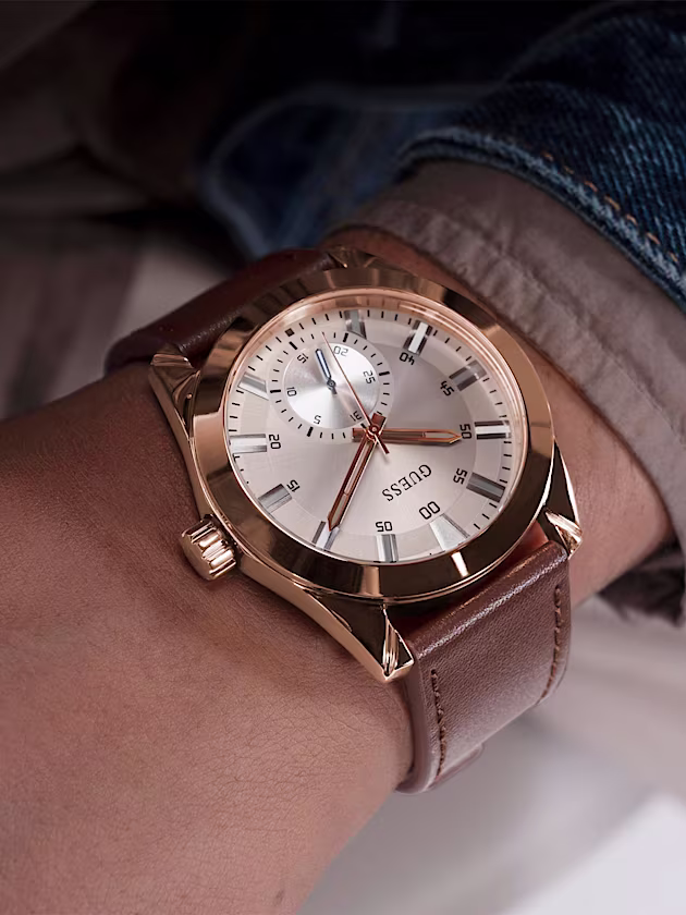 Genuine Leather multi-function watch - GUESS