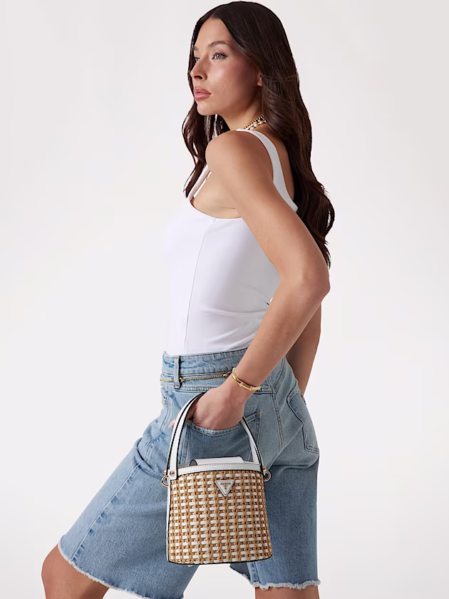 Atalia raffia mini bucket bag - GUESS