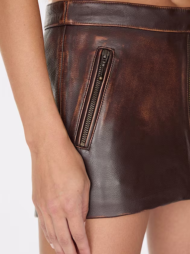 Mid rise leather mini skirt - GUESS